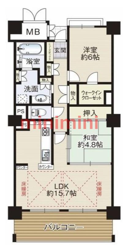 ローレルスクエア高槻A棟(2LDK/23階)の間取り写真