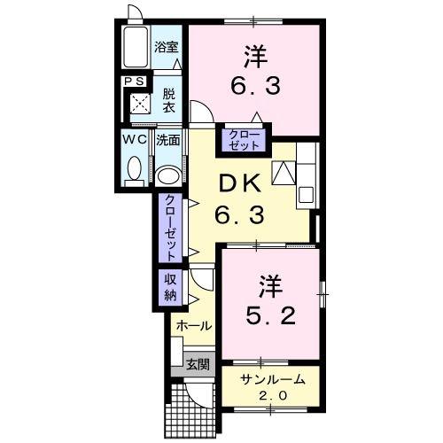 ラフレシールII(2DK/1階)の間取り写真