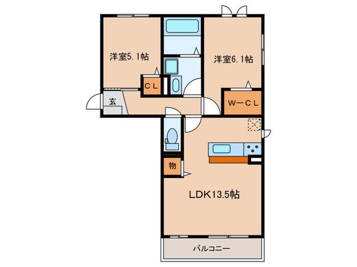 アーバーオークス(2LDK/2階)の間取り写真