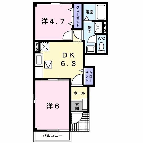 ブルックA(2DK/1階)の間取り写真