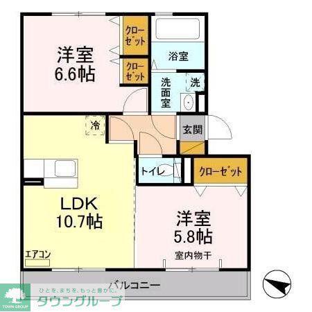 ボヌールおおたかの森I(2LDK/2階)の間取り写真