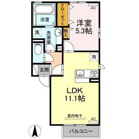 グレイス C棟(1LDK/2階)の間取り写真
