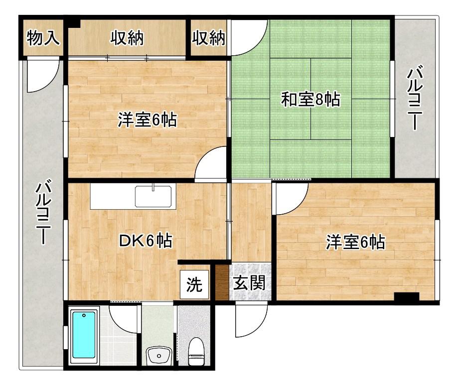 井堀南団地 4号棟(3DK/2階)の間取り写真