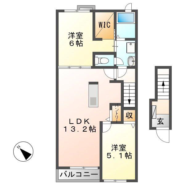 グリーン・アモールII(2LDK/2階)の間取り写真