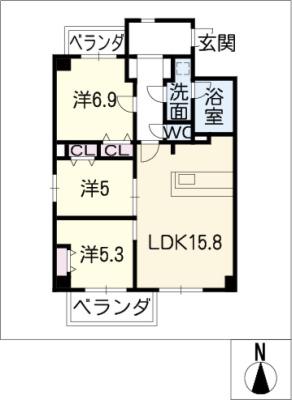 ラヴァーチェ徳川(3LDK/2階)の間取り写真