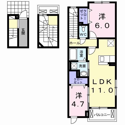 プレジール(2LDK/3階)の間取り写真