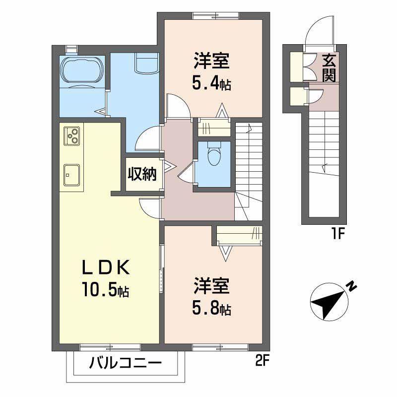 グランドメゾンユイット三番館(2LDK/2階)の間取り写真