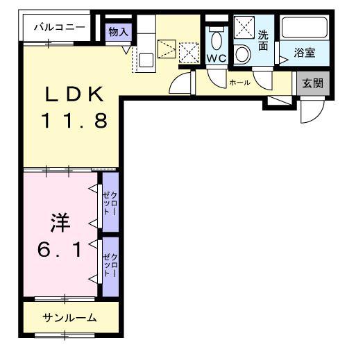ウィンフィールド博多南(1LDK/1階)の間取り写真