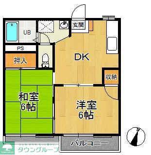 第5中平野ハウス(2DK/2階)の間取り写真