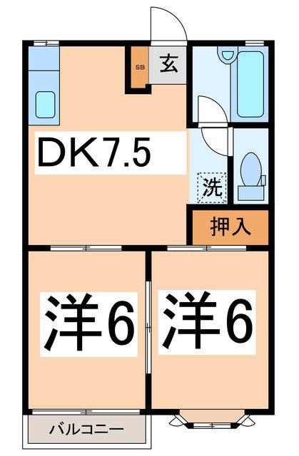 パティオ春日居B(2DK/1階)の間取り写真