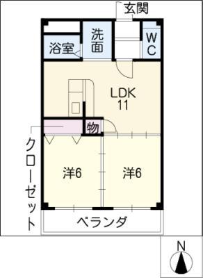 MITAKAマンション笠木(2LDK/2階)の間取り写真