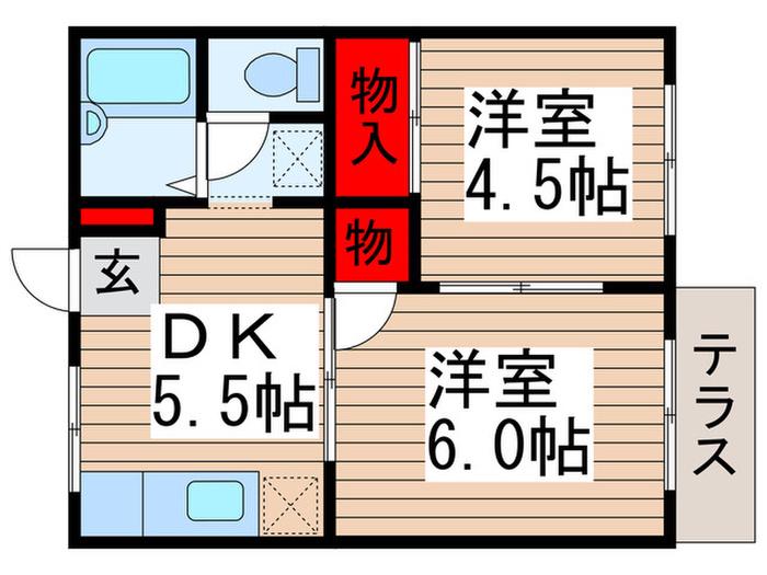 第4道野辺コーポ(2DK/1階)の間取り写真