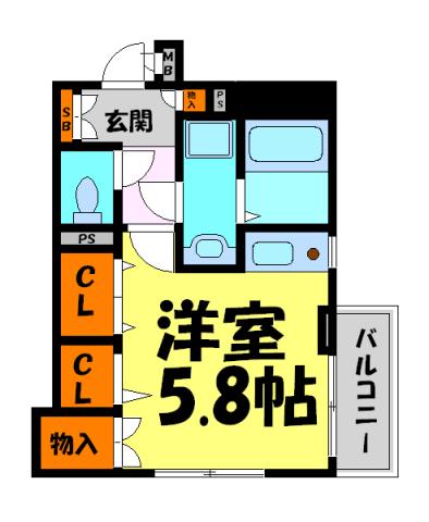 メゾン・パーシモン(1K/2階)の間取り写真