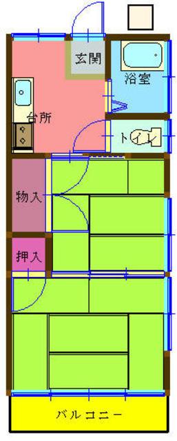 コーポ三ッ池I(2K/2階)の間取り写真