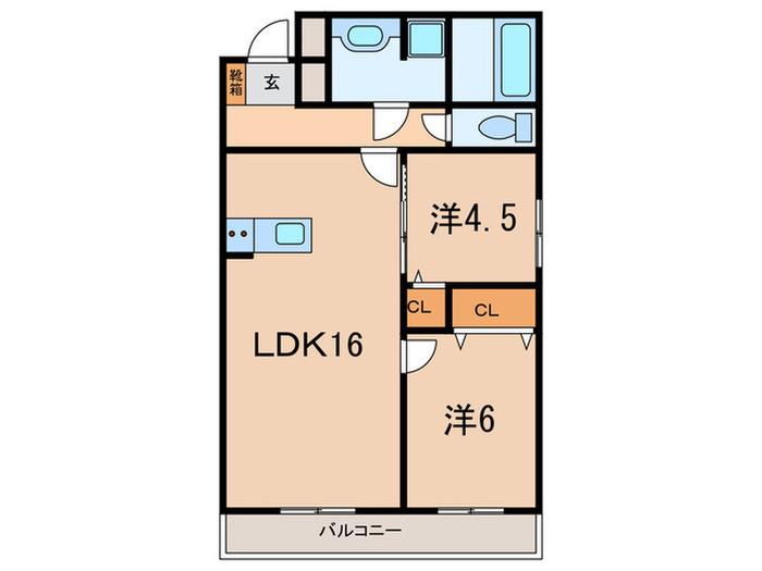 RANA COURT(2LDK/2階)の間取り写真