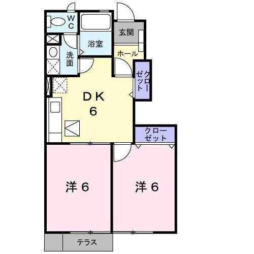 プレステージ(2DK/1階)の間取り写真