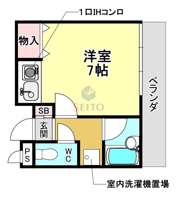 西田ハイツパートII(ワンルーム/2階)の間取り写真