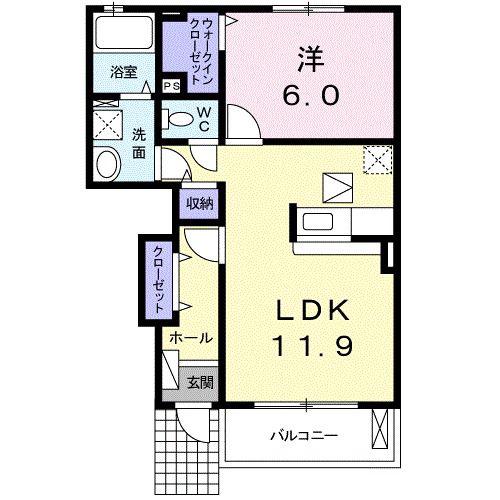 グランツみしまIII(1LDK/1階)の間取り写真