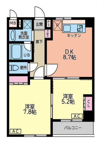 リコルド(2DK/1階)の間取り写真