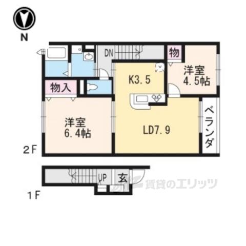 BROWNIEHOUSE西野(2LDK/2階)の間取り写真