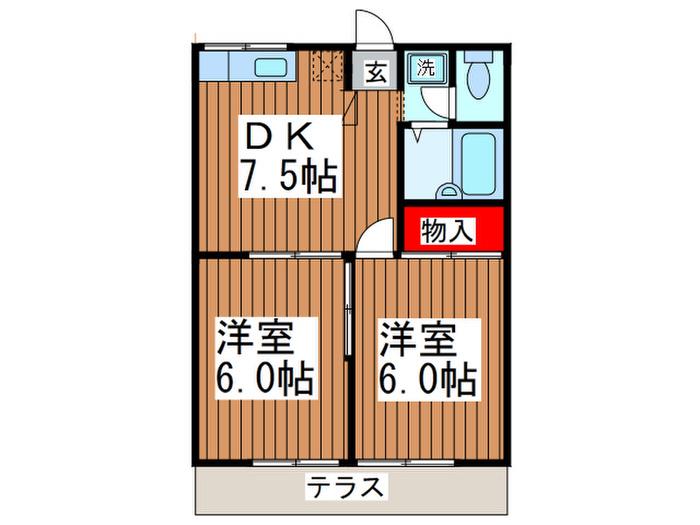 エステ-トピア森(2DK/1階)の間取り写真