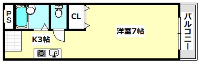 プチコスモ茨木(1K/2階)の間取り写真