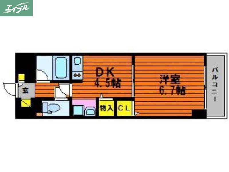 パルロイヤル東古松(1DK/3階)の間取り写真