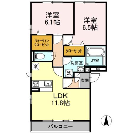 プランドールA(2LDK/2階)の間取り写真