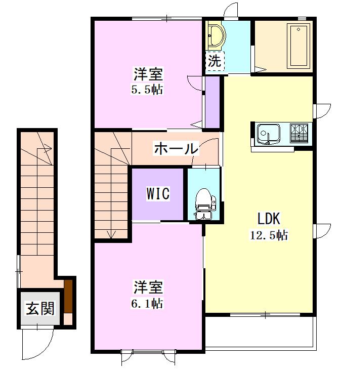 ベルパティオC棟(2LDK/2階)の間取り写真