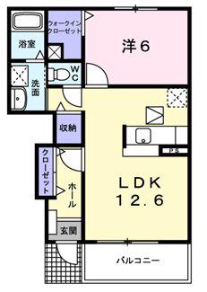 ハピネスA(1LDK/1階)の間取り写真