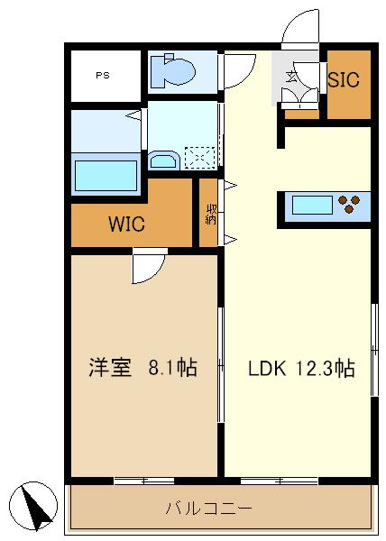 サンドエル若葉台(1LDK/3階)の間取り写真