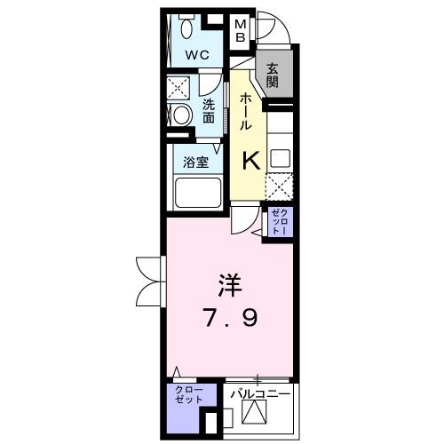 ハピネスパラシオン(1K/2階)の間取り写真