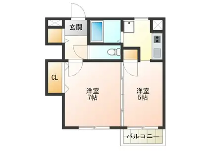 遠藤ハイツII(1DK/2階)の間取り写真