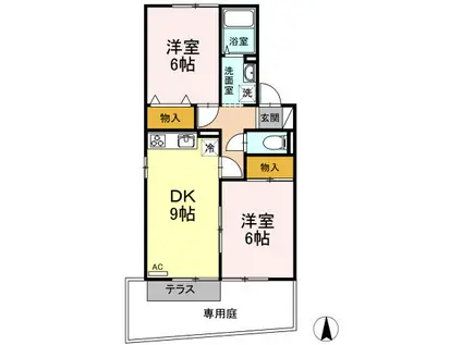 K・コンフォートインA(2DK/1階)の間取り写真