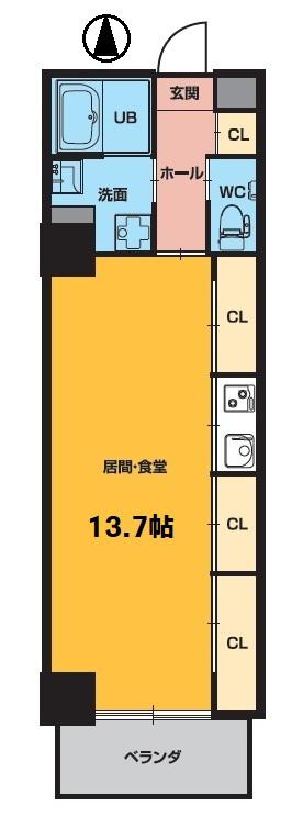 CASA EBANISTA カーサ エバニスタ(ワンルーム/8階)の間取り写真