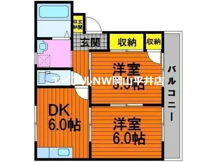 エスポアールB(2DK/2階)の間取り写真