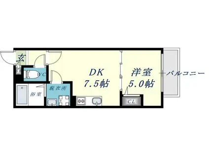 アレグリア鴻池新田(1DK/1階)の間取り写真