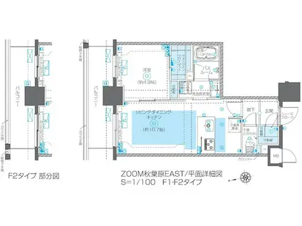 ZOOM秋葉原イースト(1LDK/10階)の間取り写真