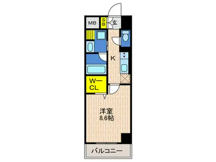 サイドヴァレー北野坂(1K/2階)の間取り写真