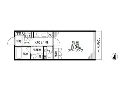 恩京アムールビル(1K/5階)の間取り写真