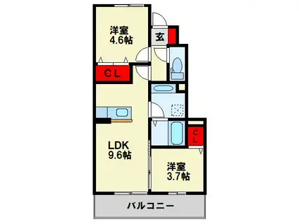 砂山みずほ(2LDK/1階)の間取り写真