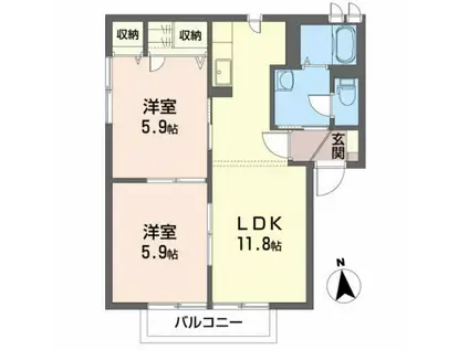リオ・セレッソF(2LDK/1階)の間取り写真
