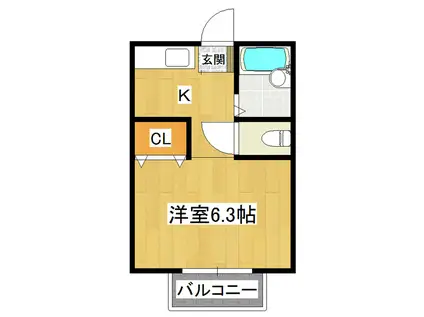 ひたち野コーポ嶺(ワンルーム/2階)の間取り写真