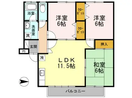 シャルマン野口A棟(3LDK/2階)の間取り写真