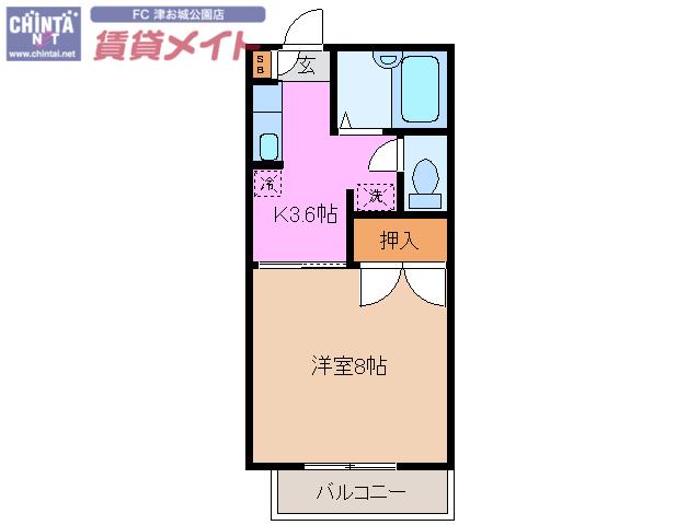 パールシティC(1K/2階)の間取り写真