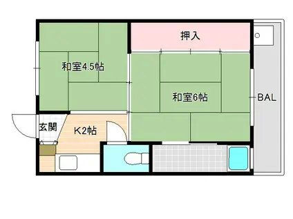 ビレッジハウス法善寺 3号棟(2K/3階)の間取り写真