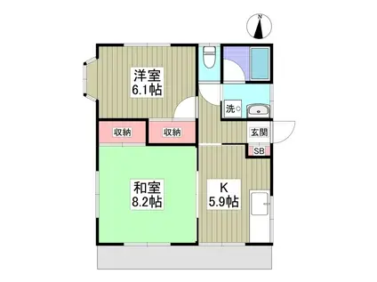 外岡ハイツ B(2K/2階)の間取り写真