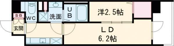 ARTIZA姫路(1DK/6階)の間取り写真