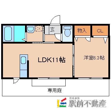 ドミールC(1LDK/2階)の間取り写真
