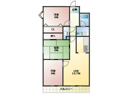 グリーンオーク(3LDK/6階)の間取り写真